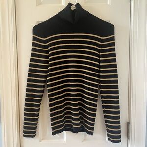 Lauren Ralph Lauren Black and Gold Striped Turtleneck Sweater